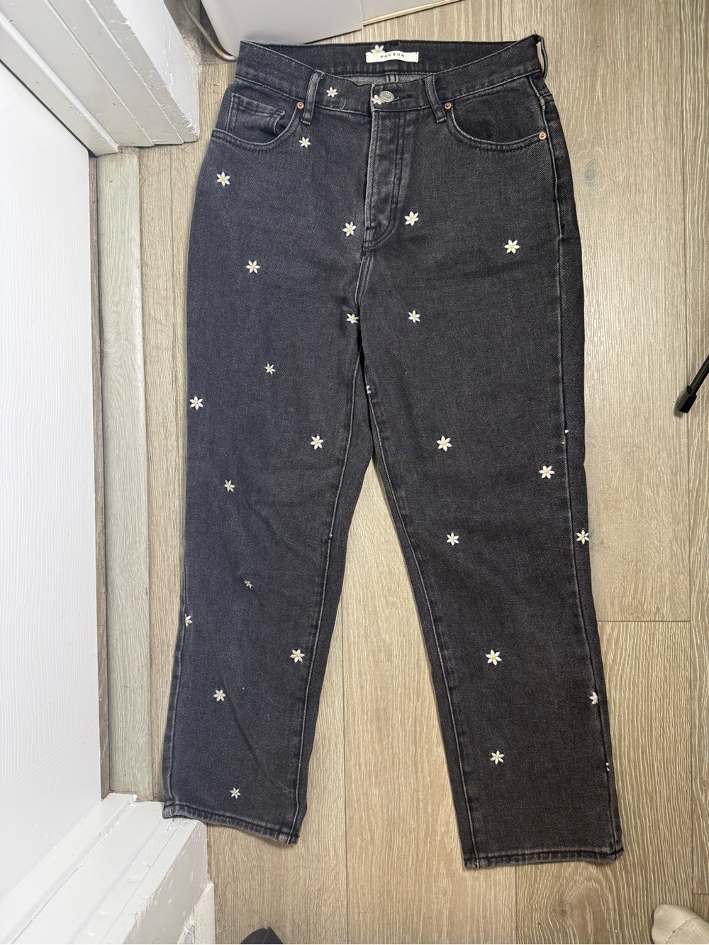 Women's Black Embroidered Daisy Jeans